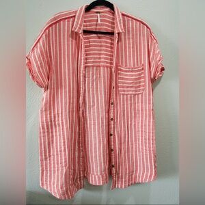 Free People Pink & White Striped Short-Sleeve Button-Up Shirt